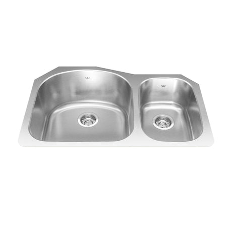 KINDRED NDCX2132RU-9N Reginox 31.13-in LR x 20.25-in FB x 8.5-in DP Undermount Double Bowl Stainless Steel Kitchen Sink In Linear Brushed Bowls with Silk Finished Rim