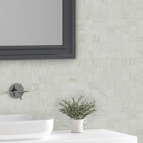 Durban Grey 2"x2" Matte Mosaic Porcelain Floor and Wall Tile - MSI Collection bathroom mirror view