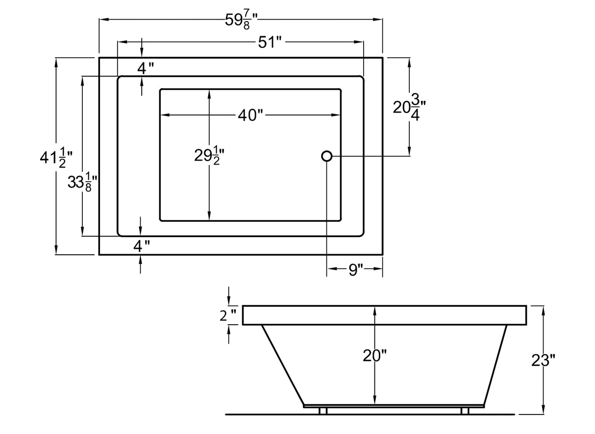 New England Home Goods Harbor Rectangular Drop-in Tub - 42" x 60" Left-Hand Drain Acrylic