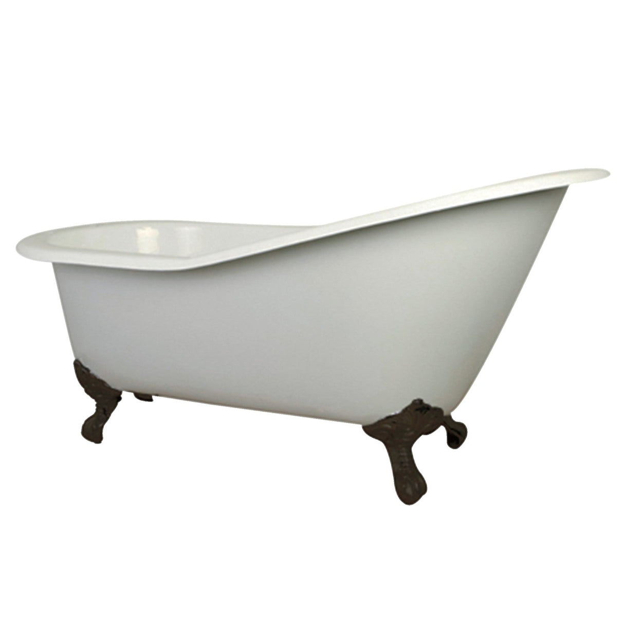 Aqua Eden NHVCT7D653129B6 62-Inch Cast Iron Single Slipper Clawfoot Tub with 7-Inch Faucet Drillings, White/Naples Bronze