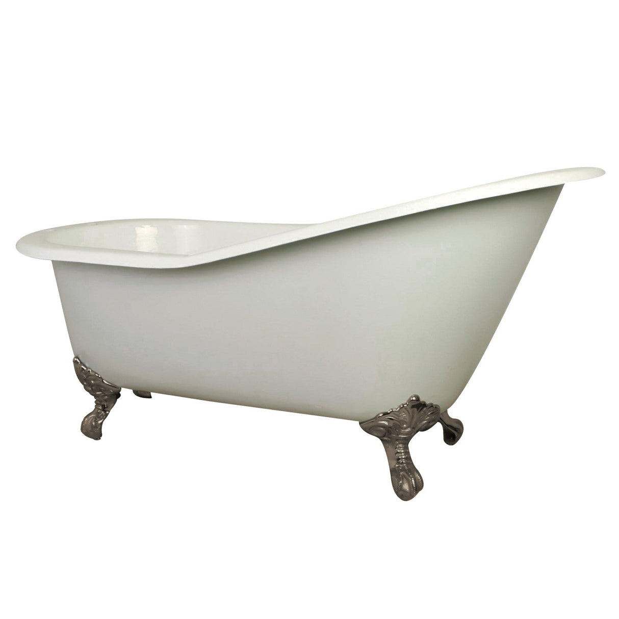 Aqua Eden NHVCT7D653129B8 62-Inch Cast Iron Single Slipper Clawfoot Tub with 7-Inch Faucet Drillings, White/Brushed Nickel