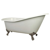 Aqua Eden NHVCT7D653129B8 62-Inch Cast Iron Single Slipper Clawfoot Tub with 7-Inch Faucet Drillings, White/Brushed Nickel