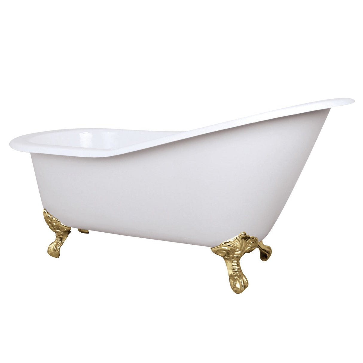 Aqua Eden NHVCTND653129B2 61-Inch Cast Iron Single Slipper Clawfoot Tub (No Faucet Drillings), White/Polished Brass
