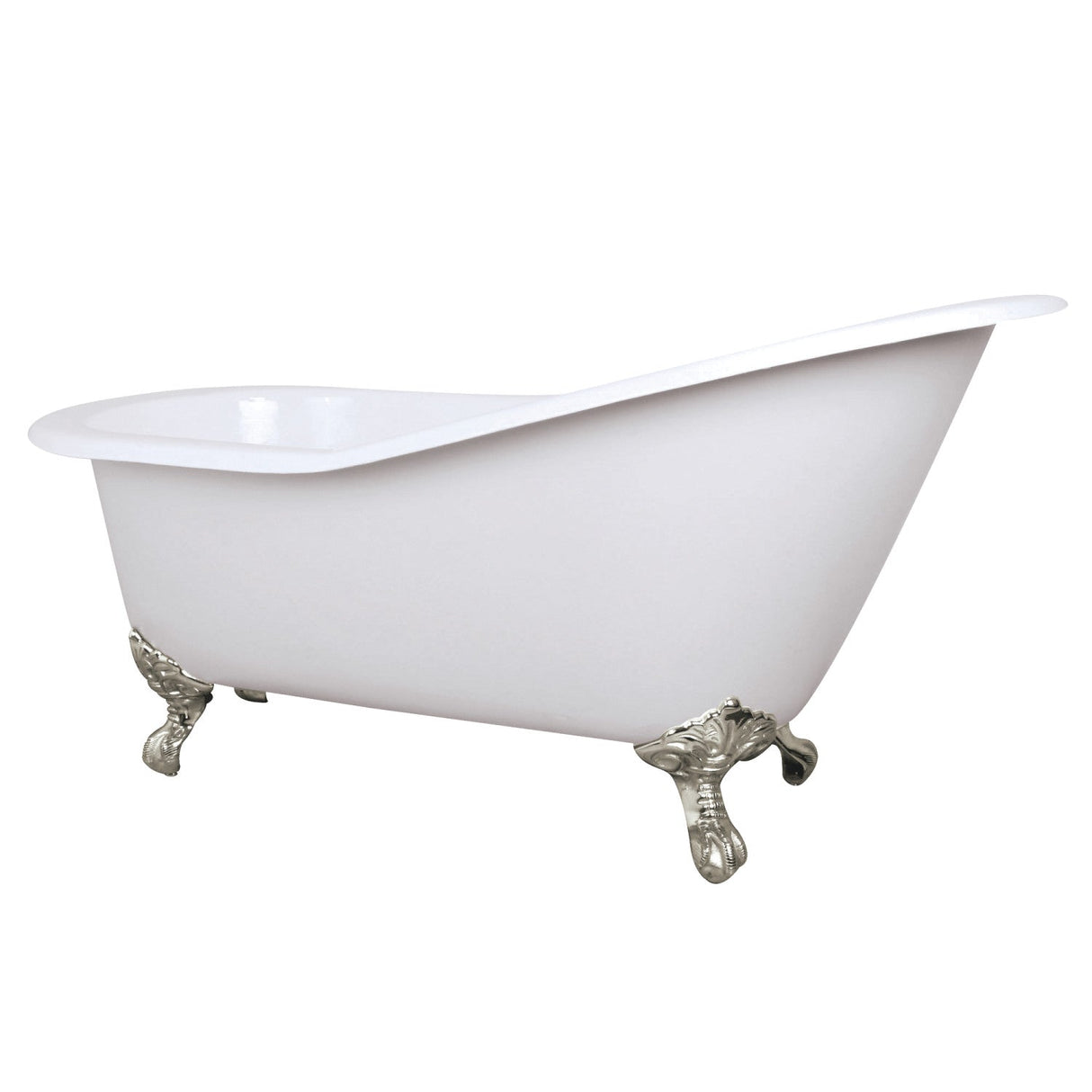 Aqua Eden NHVCTND653129B8 61-Inch Cast Iron Single Slipper Clawfoot Tub (No Faucet Drillings), White/Brushed Nickel