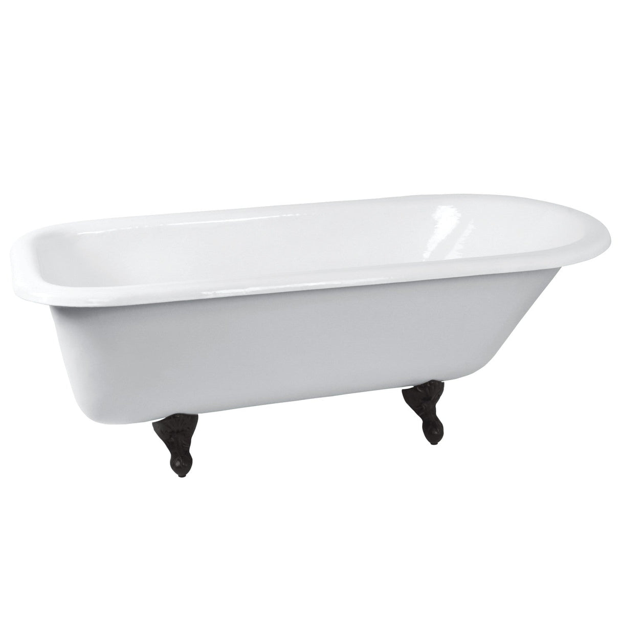 Aqua Eden NHVCTND673123T0 66-Inch Cast Iron Roll Top Clawfoot Tub (No Faucet Drillings), White/Matte Black
