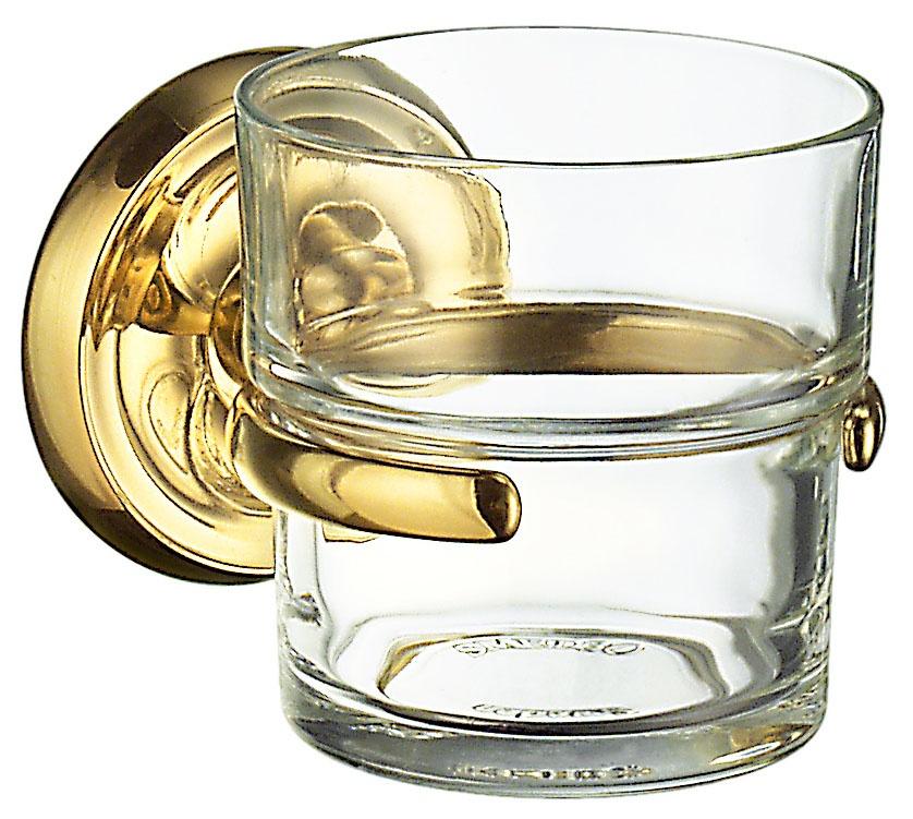 Smedbo Villa Holder with Clear Glass Tumbler in Polished Brass