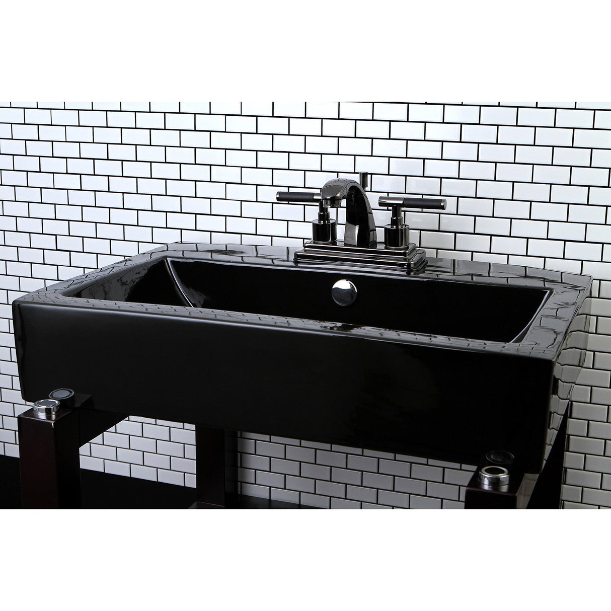 Water Onyx NS4640DKL Two-Handle 3-Hole Deck Mount 4" Centerset Bathroom Faucet with Brass Pop-Up, Black Stainless Steel