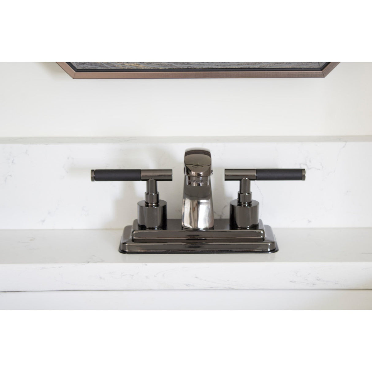 Water Onyx NS4640DKL Two-Handle 3-Hole Deck Mount 4" Centerset Bathroom Faucet with Brass Pop-Up, Black Stainless Steel