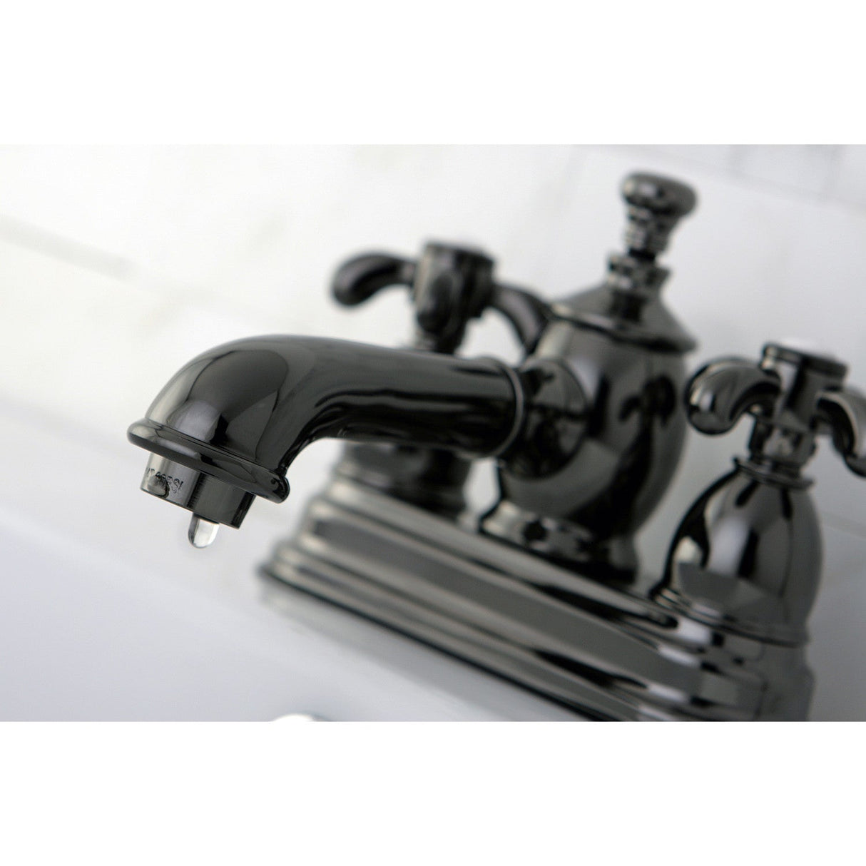 Water Onyx NS7000TX Two-Handle 3-Hole Deck Mount 4" Centerset Bathroom Faucet with Brass Pop-Up, Black Stainless Steel