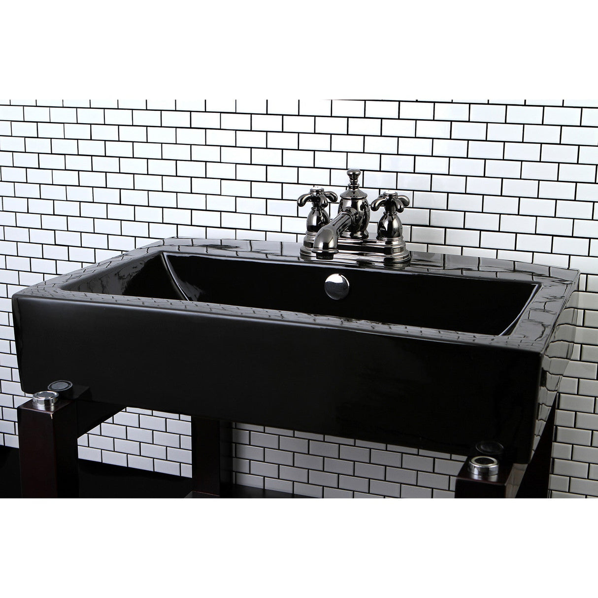 Water Onyx NS7000TX Two-Handle 3-Hole Deck Mount 4" Centerset Bathroom Faucet with Brass Pop-Up, Black Stainless Steel