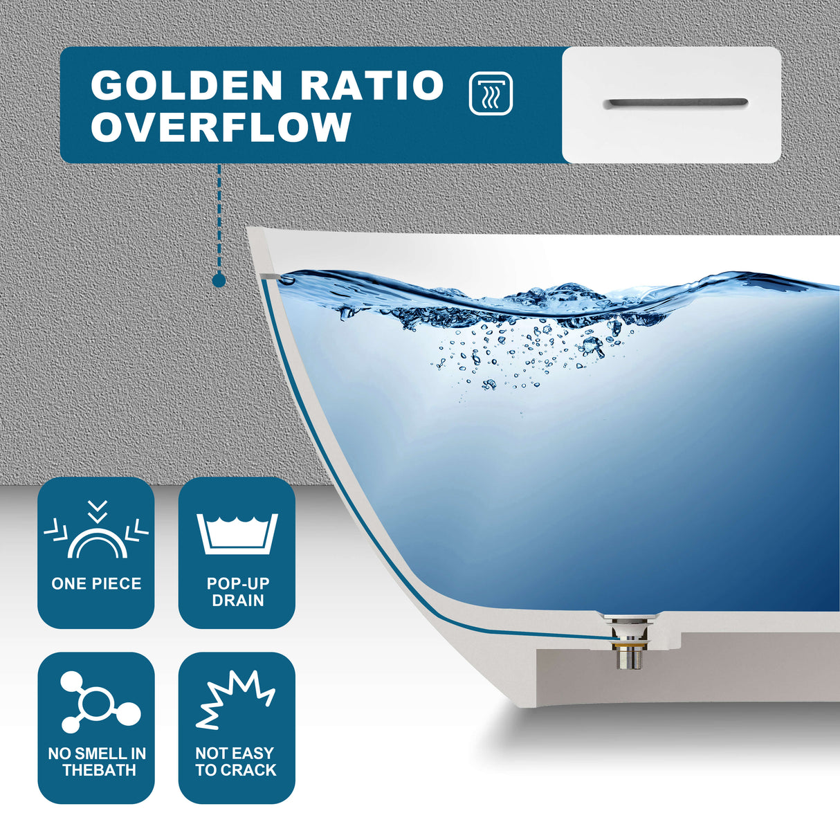 New England Home Goods Bondi 51" Freestanding Tub in White - Stone Resin Solid Surface