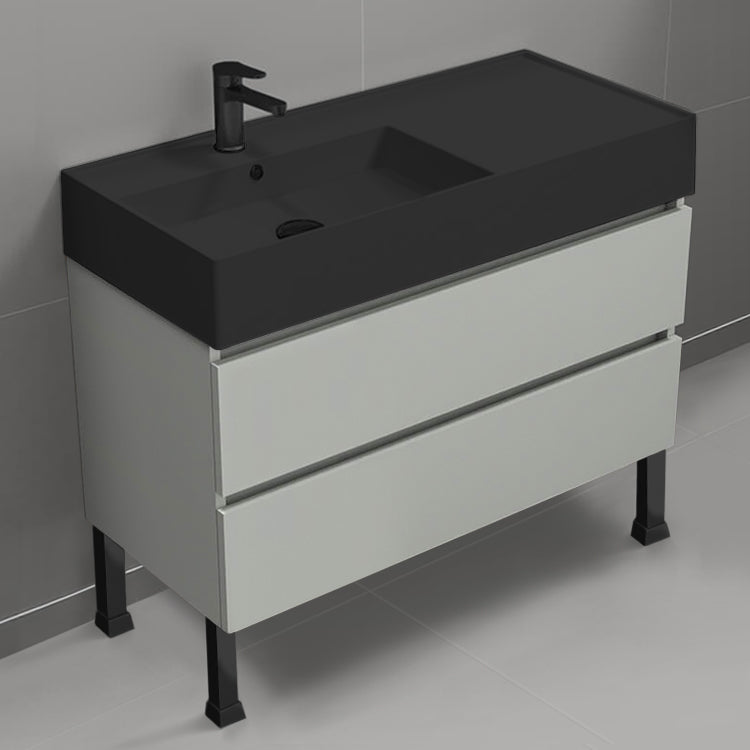 Floor Standing Bathroom Vanity, Matte Black Sink, 40", Grey Mist
