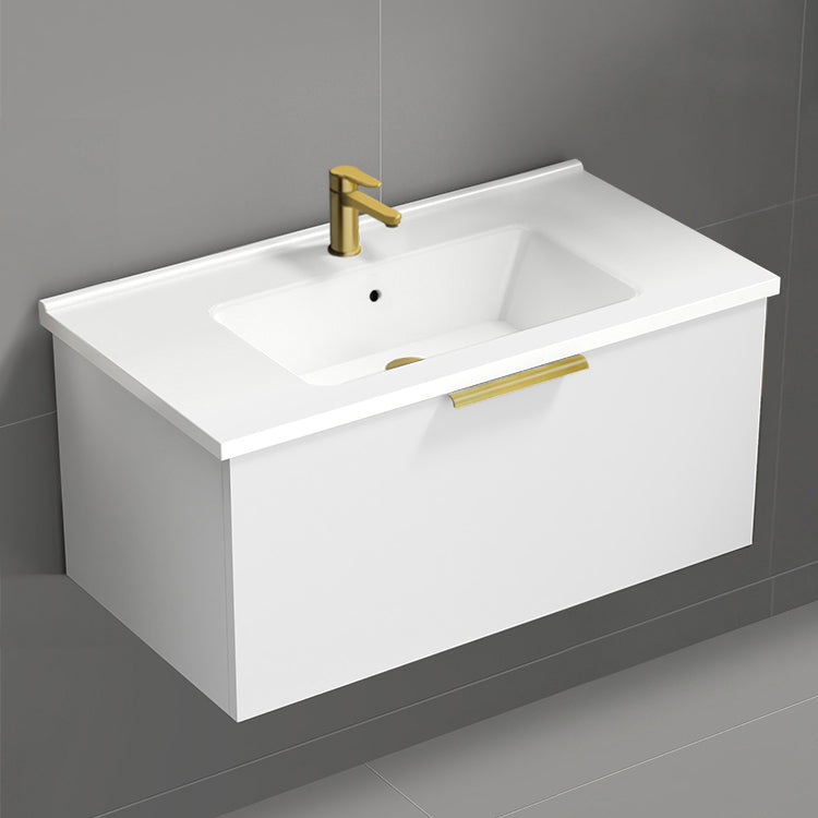 White Bathroom Vanity, Floating, Modern, 34"