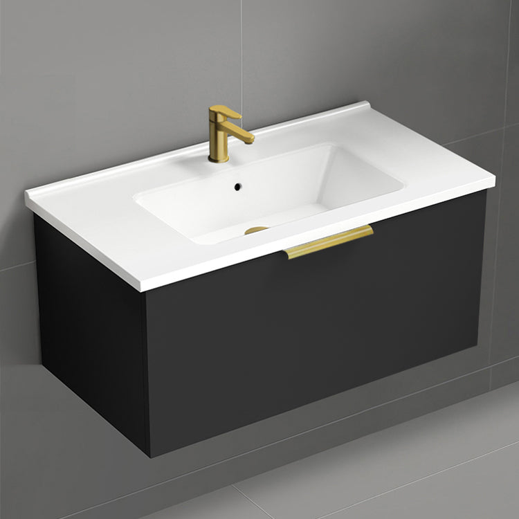 Black Bathroom Vanity, Modern, Wall Mounted, 34"