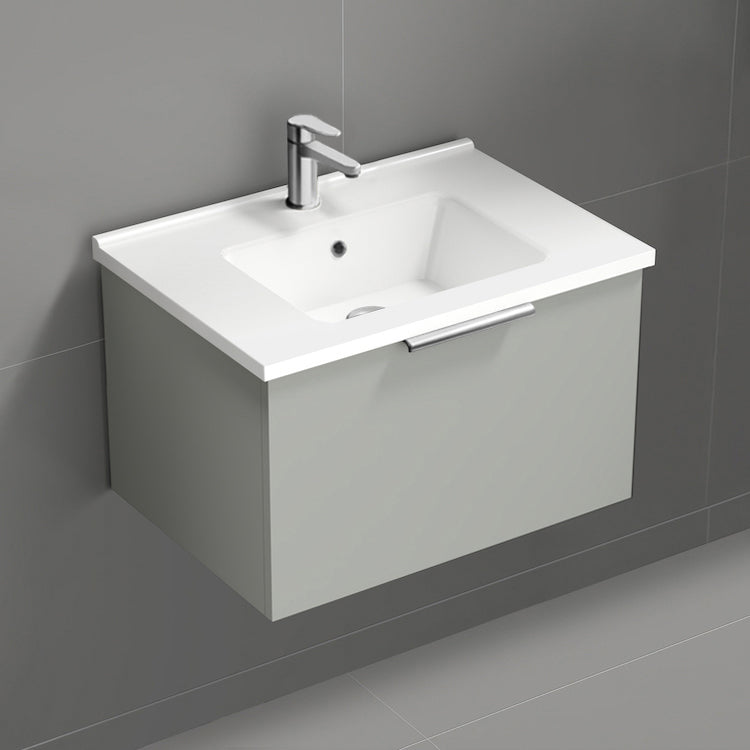 Small Bathroom Vanity, Floating, Modern, 26", Grey Mist
