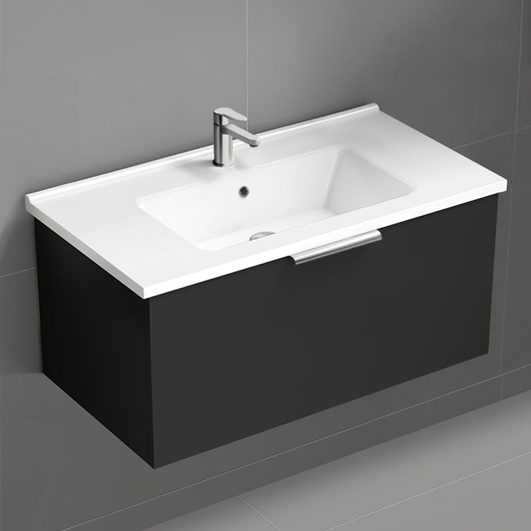 Black Bathroom Vanity, Modern, Wall Mounted, 34"