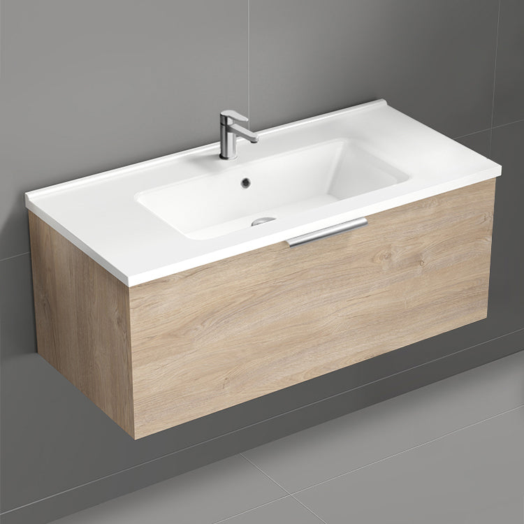 Modern Bathroom Vanity, Floating, 40", Brown Oak