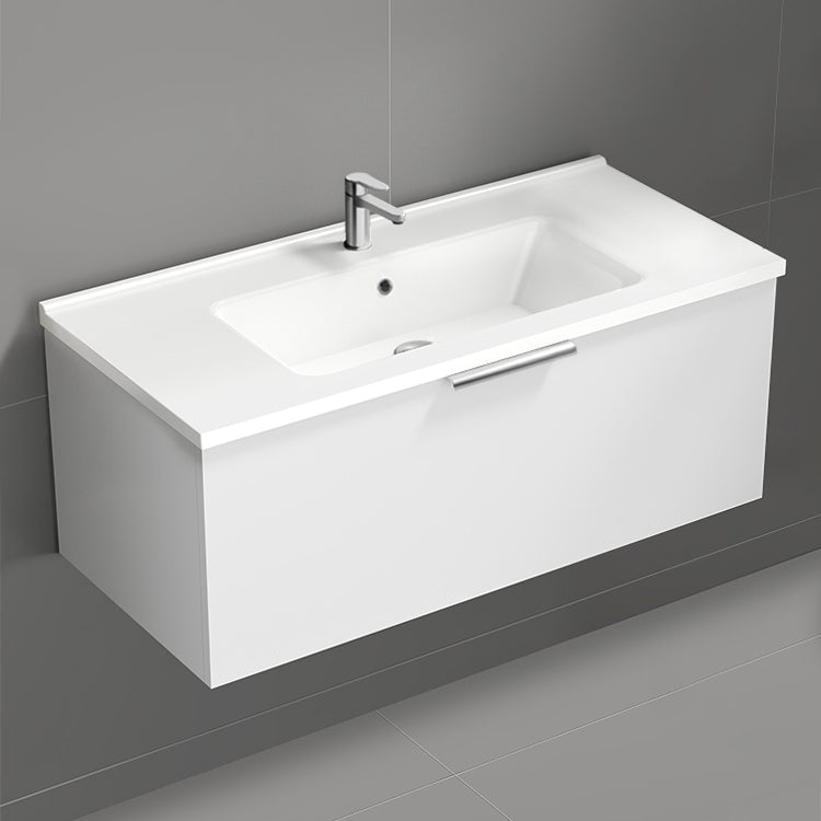 Wall Mounted Bathroom Vanity, Modern, 40", Glossy White