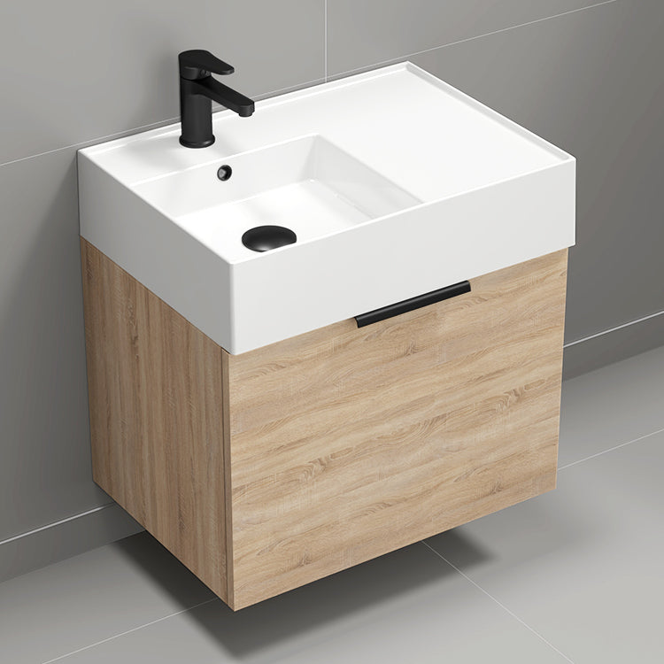 Bathroom Vanity, 24", Floating, Brown Oak