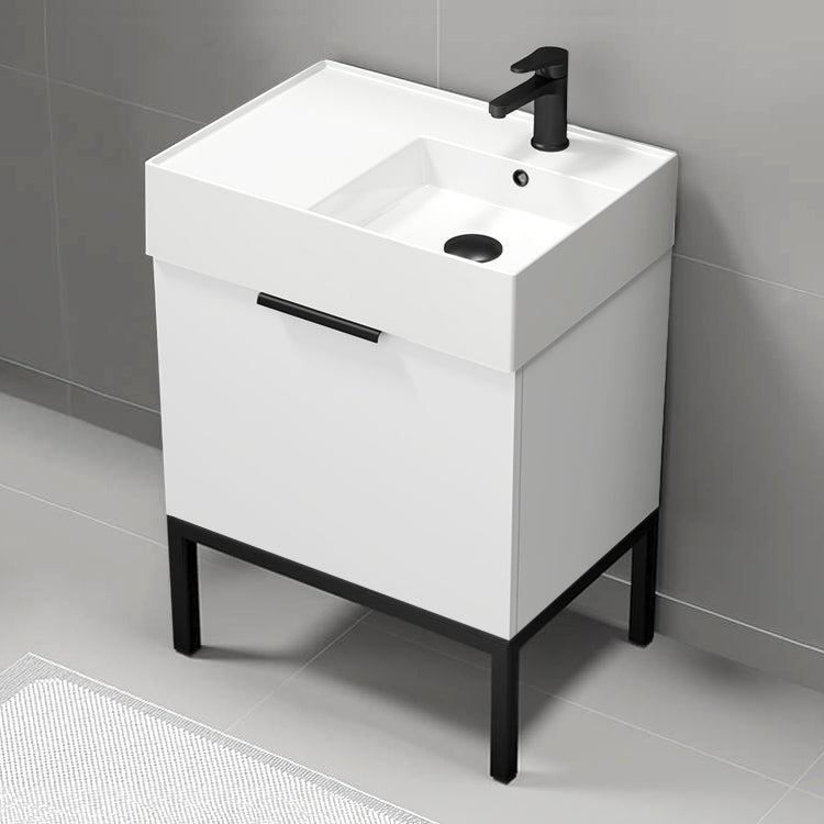 Small Bathroom Vanity, Floor Standing, 24", Glossy White