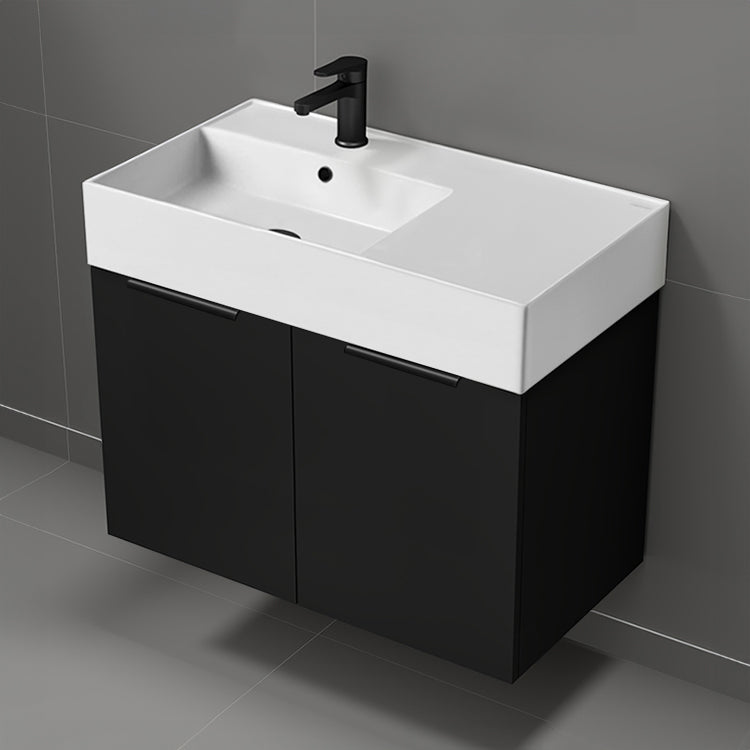 Black Bathroom Vanity, Floating, Modern, 32"