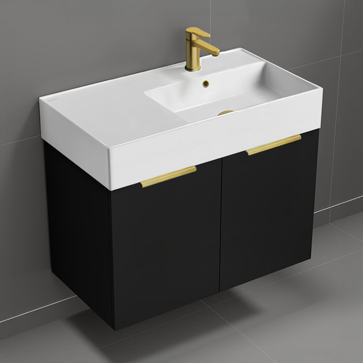 Black Bathroom Vanity, Floating, Modern, 32"