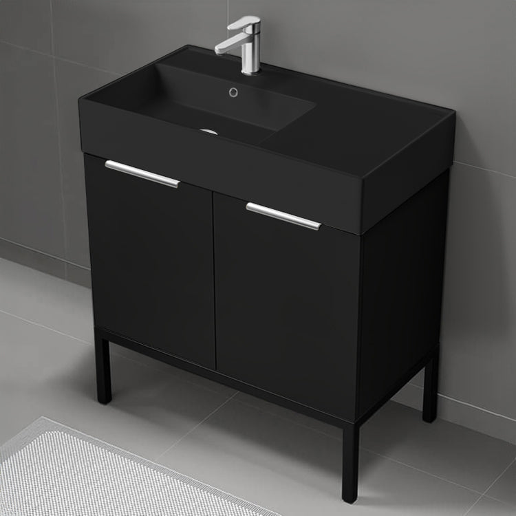 Black Bathroom Vanity With Black Sink, Modern, Free Standing, 32"