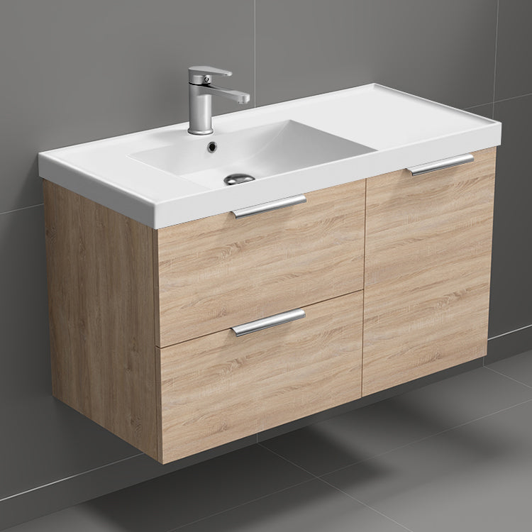 Floating Bathroom Vanity, 36", Brown Oak