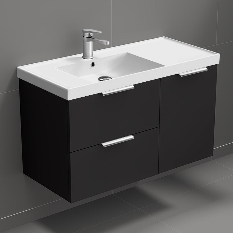 Black Bathroom Vanity, Floating, Modern, 36"