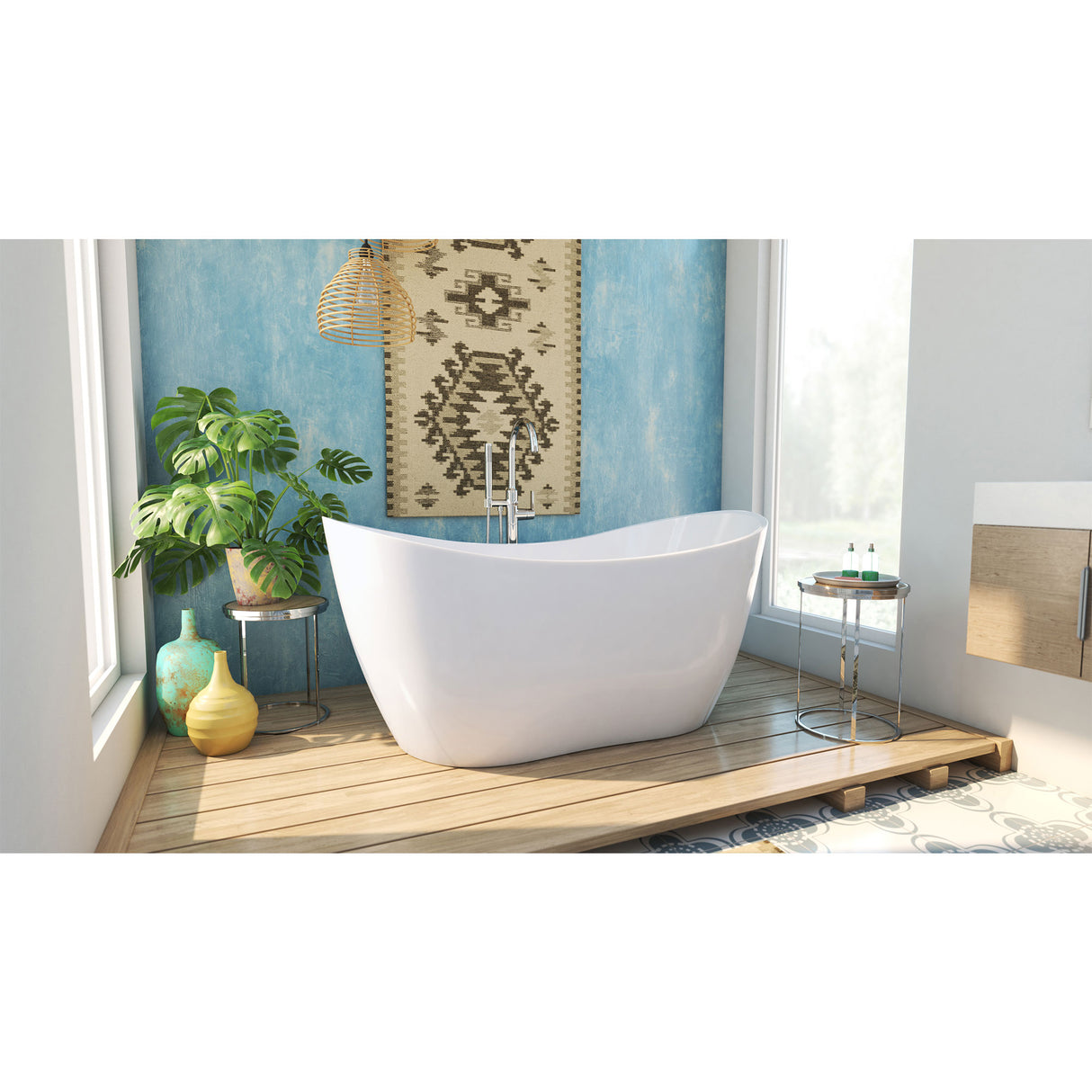 DreamLine Nile 59 in. L x 28 in. H Acrylic Freestanding Bathtub with Chrome Finish
