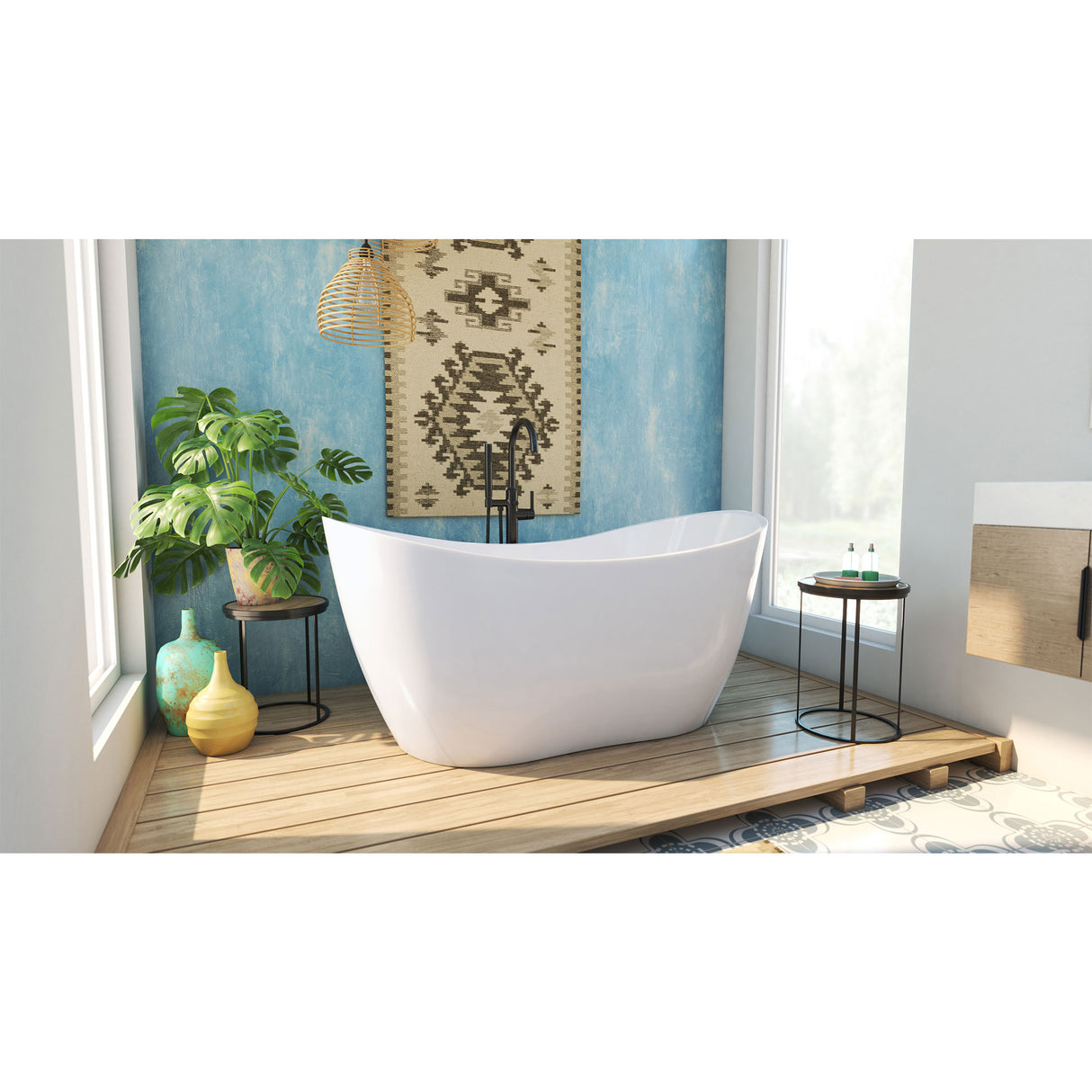 DreamLine Nile 59 in. L x 28 in. H Acrylic Freestanding Bathtub with Satin Black Finish