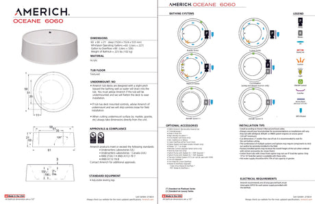 Americh OC6021TA5-WH Oceane 60 - Tub Only / Airbath 5 - White