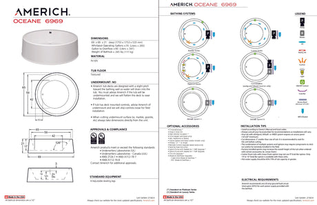 Americh OC6921TA5-WH Oceane 69 - Tub Only / Airbath 5 - White