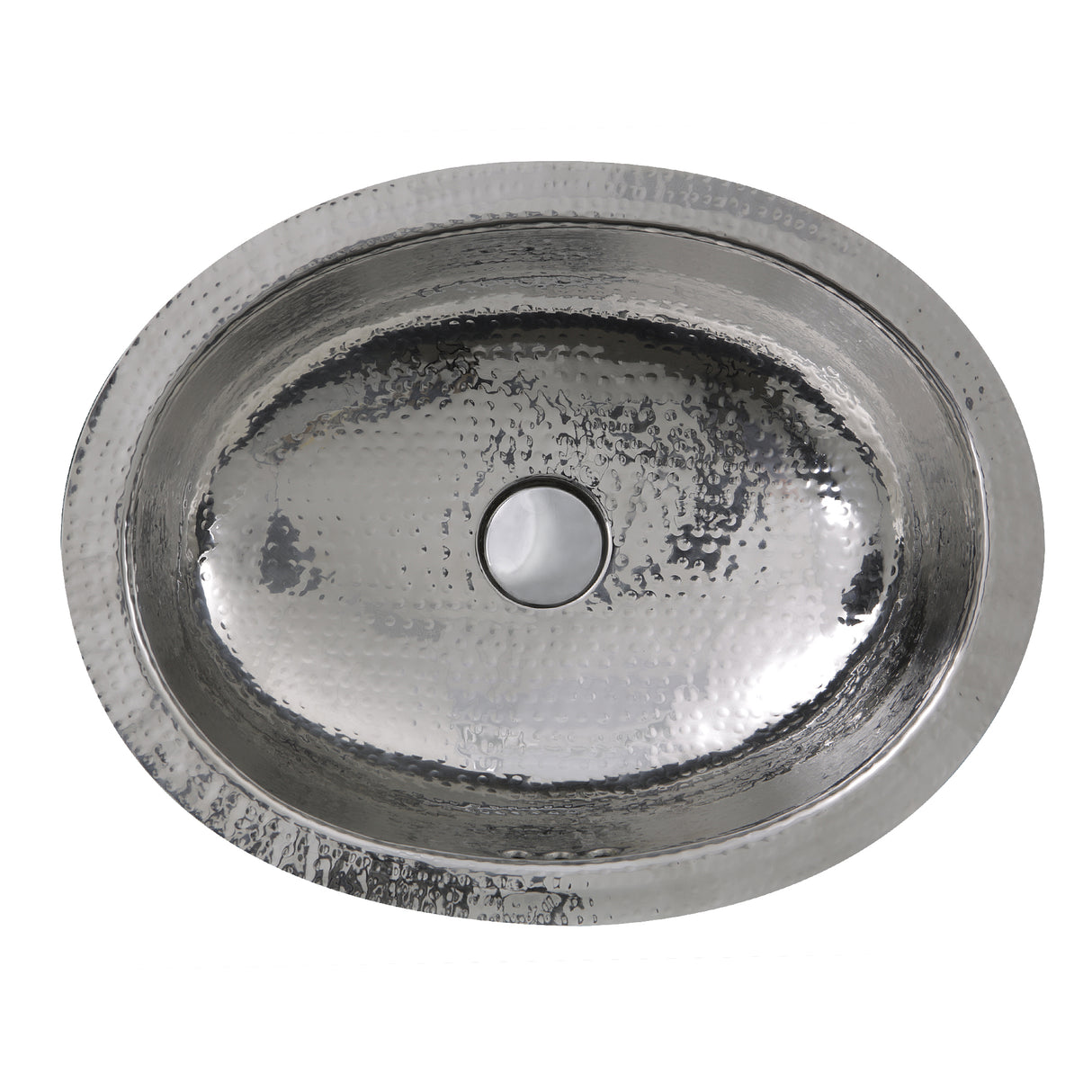 Nantucket Sinks OVS-OF 17.5 Inch x 13.75 Inch Hand Hammered Stainless Steel Oval Undermount Bathroom Sink With Overflow