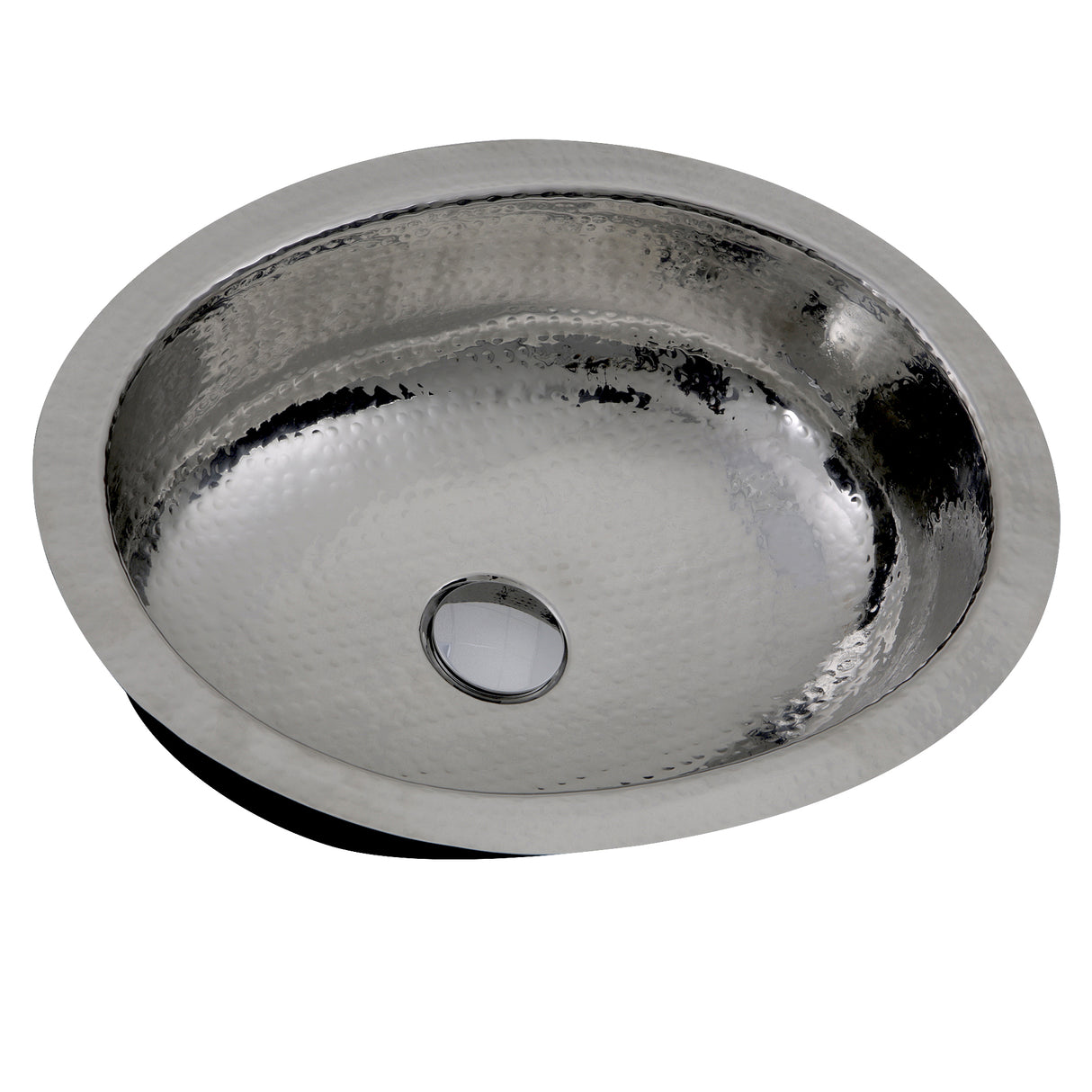 Nantucket Sinks OVS-OF 17.5 Inch x 13.75 Inch Hand Hammered Stainless Steel Oval Undermount Bathroom Sink With Overflow