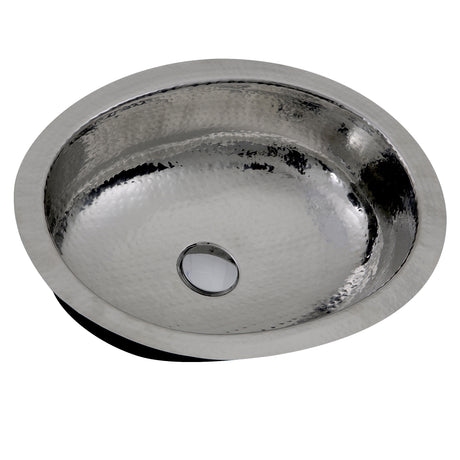 Nantucket Sinks OVS-OF 17.5 Inch x 13.75 Inch Hand Hammered Stainless Steel Oval Undermount Bathroom Sink With Overflow