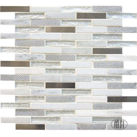 Ocean crest brick 12X12 glass metal stone mesh mounted mosaic wall tile SMOT-SGLSMT-OC8MM product shot multiple tiles angle view