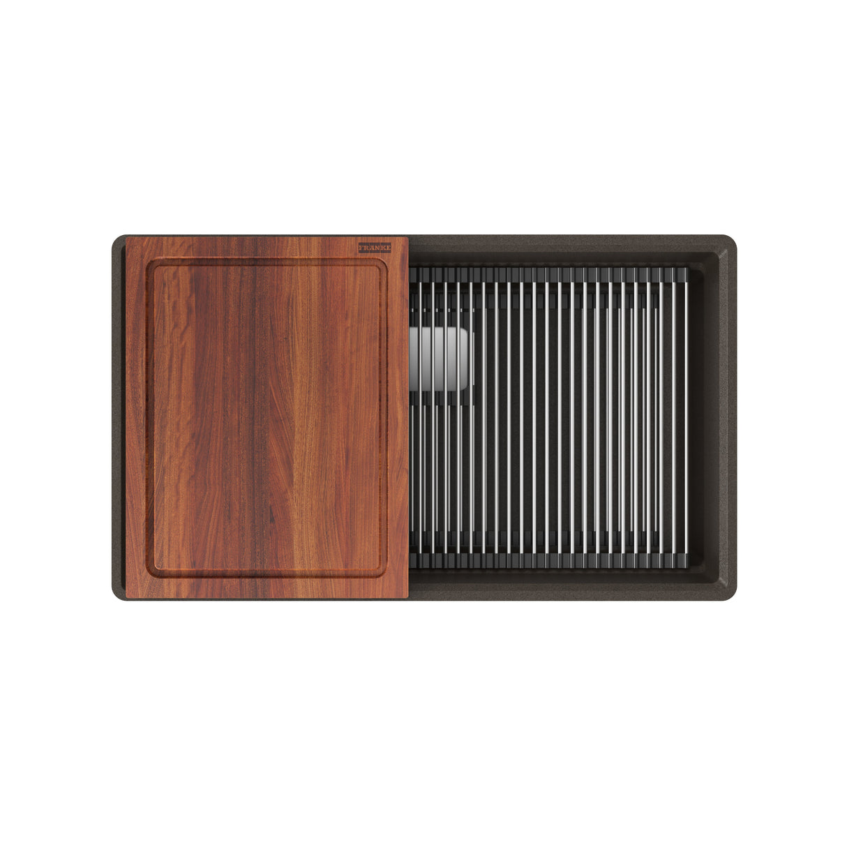 FRANKE PKG11031MOC-WKC Peak Workcenter 32.0-in. x 18.8-in. Mocha Granite Undermount Single Bowl Kitchen Sink In Mocha