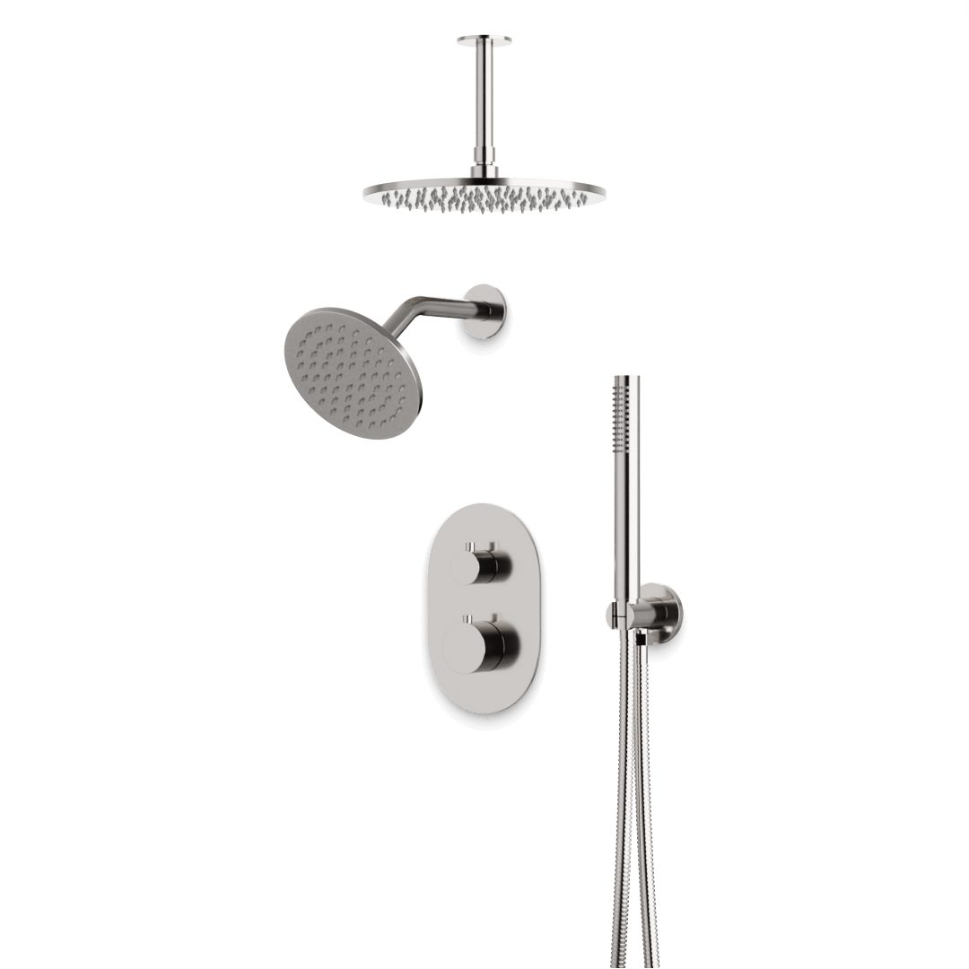 Artos Opera Thermostatic Shower Trim Kit with Wall & Ceiling Mount Shower Head, Hand Shower in Brushed Nickel – Wide Control Trim Style – PS108BN
