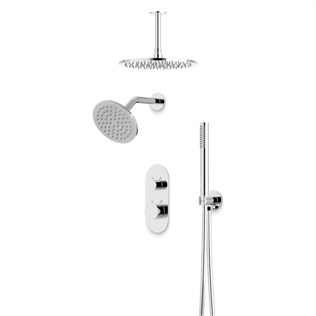 Artos Opera Thermostatic Shower Trim Kit with Wall & Ceiling Mount Shower Head, Hand Shower in Chrome – Wide Control Trim Style – PS108CH