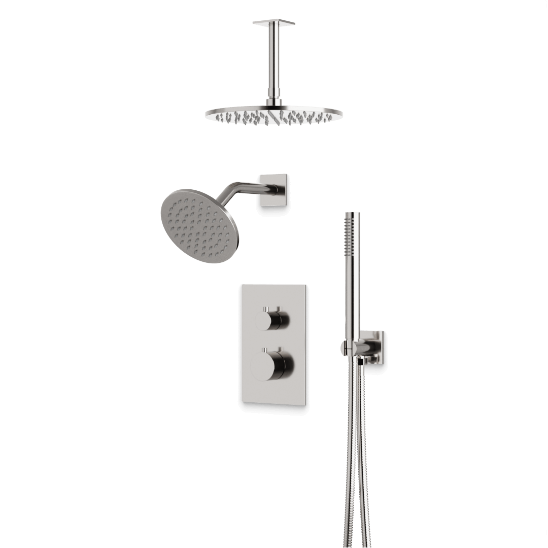 Artos Otella Thermostatic Shower Trim Kit with Wall & Ceiling Mount Shower Head, Hand Shower in Brushed Nickel – Wide Control Trim Style – PS109BN