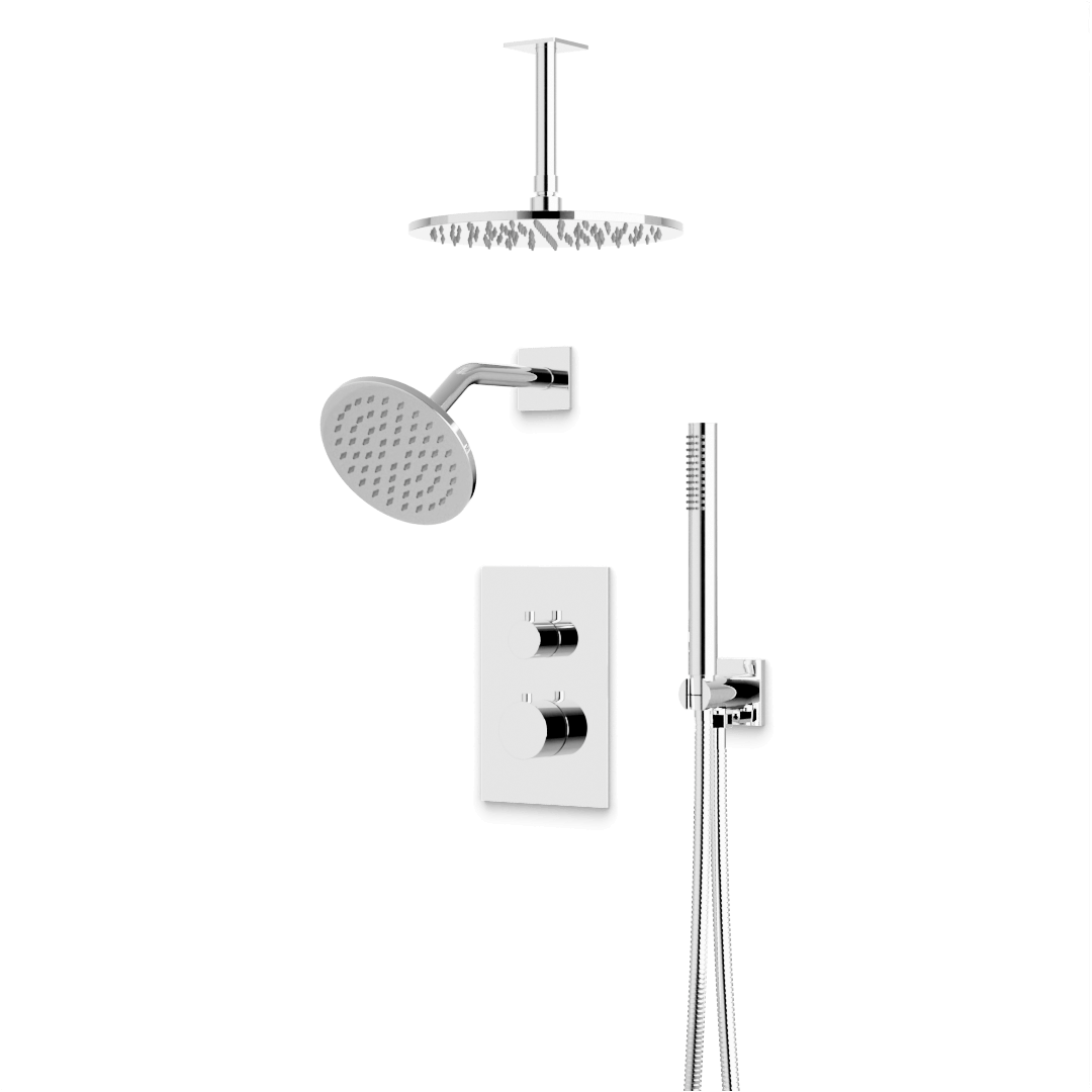 Artos Otella Thermostatic Shower Trim Kit with Wall & Ceiling Mount Shower Head, Hand Shower in Chrome – Wide Control Trim Style – PS109CH