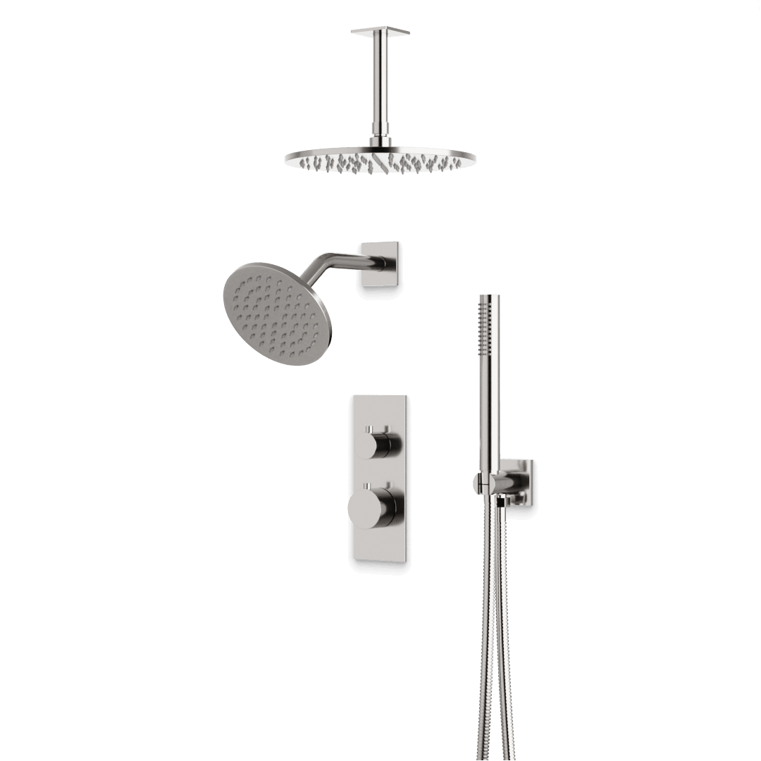 Artos Otella Thermostatic Shower Trim Kit with Wall & Ceiling Mount Shower Head, Hand Shower in Brushed Nickel – Wide Control Trim Style – PS109BN