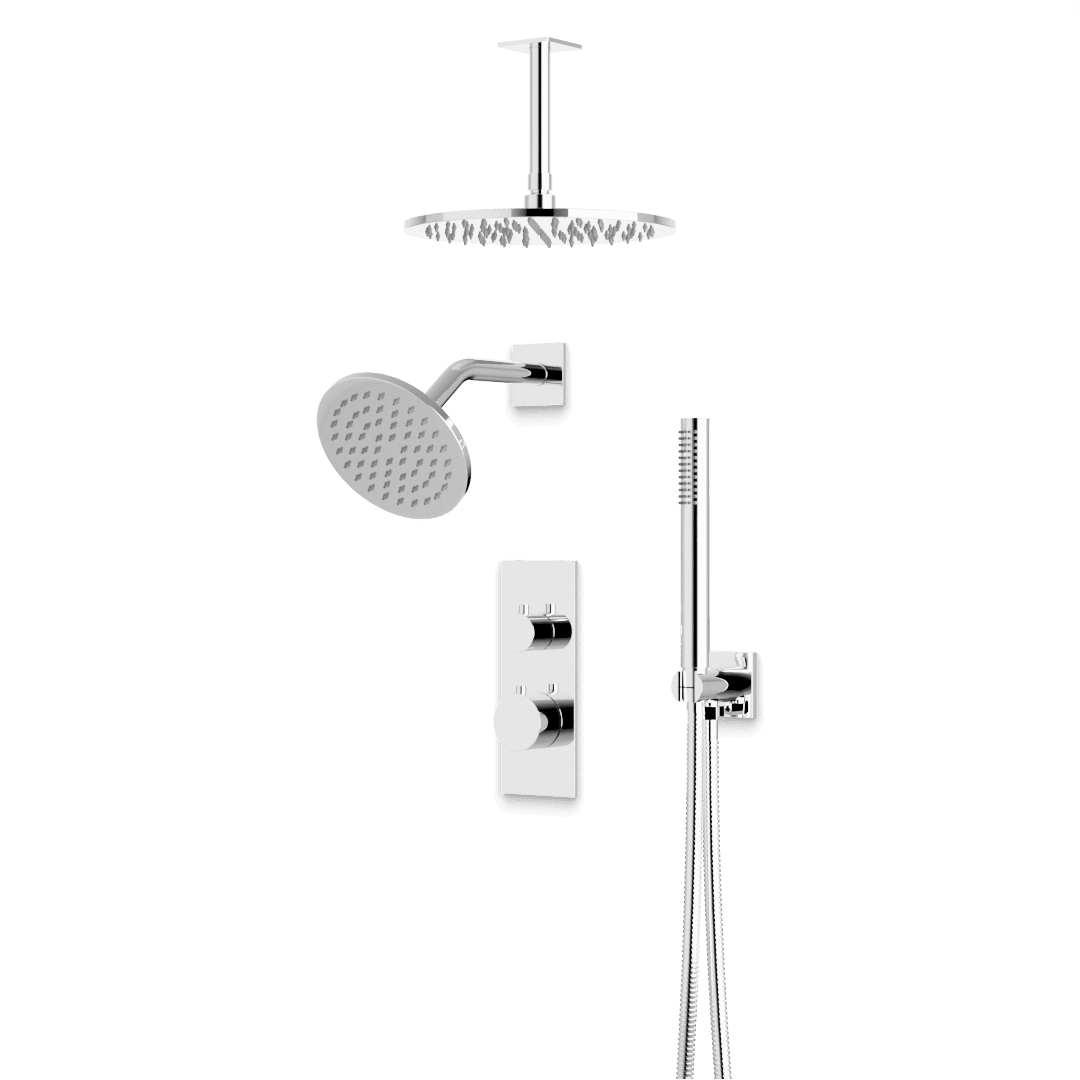 Artos Otella Thermostatic Shower Trim Kit with Wall & Ceiling Mount Shower Head, Hand Shower in Chrome – Wide Control Trim Style – PS109CH