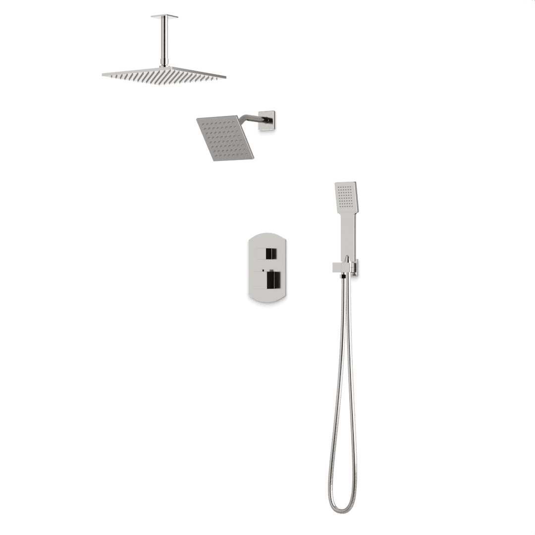 Artos Transitional Thermostatic Shower Trim Kit with Wall Mount Shower Head, Ceiling Mount Shower Head, Hand Shower in Brushed Nickel – PS110BN