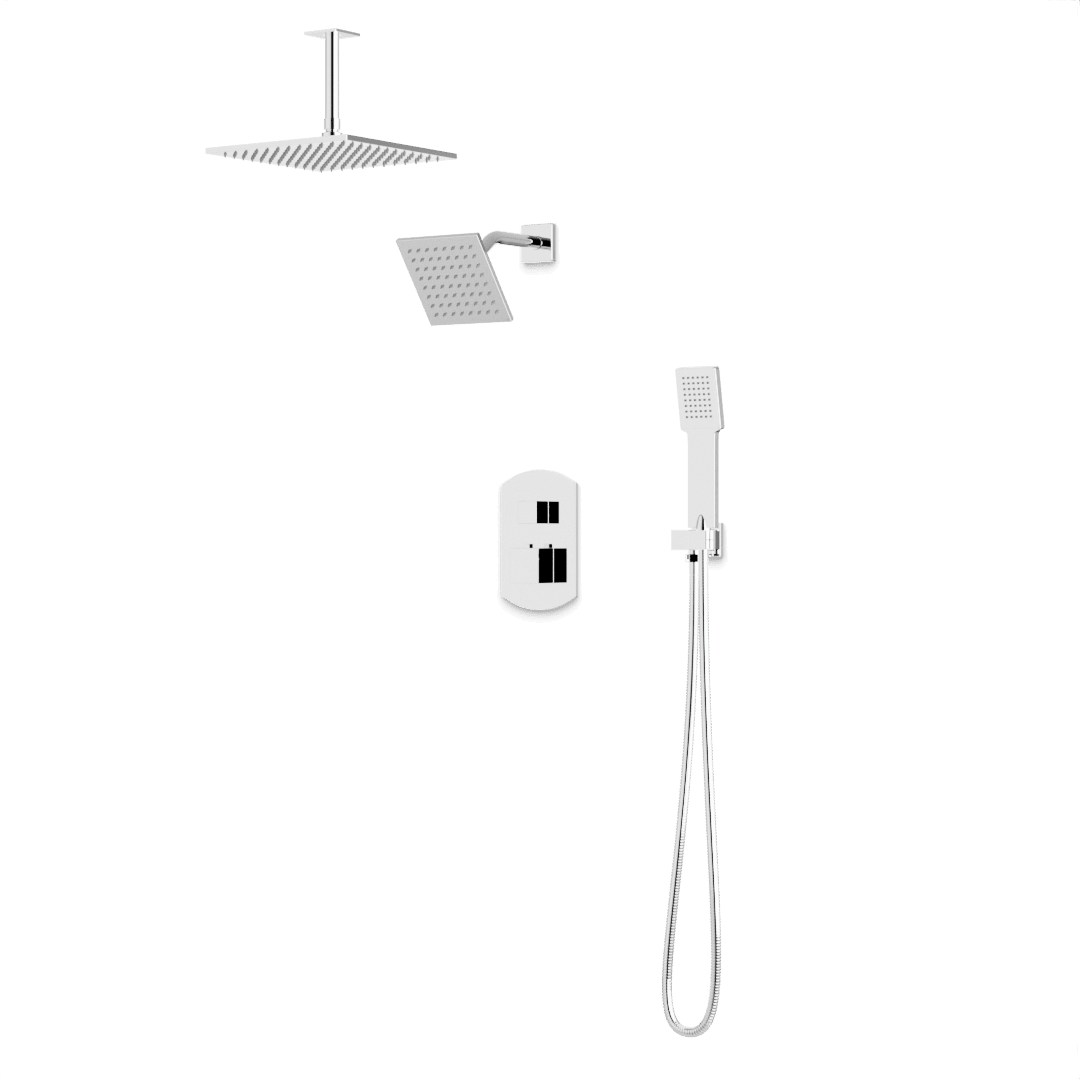 Artos Transitional Thermostatic Shower Trim Kit with Wall Mount Shower Head, Ceiling Mount Shower Head, Hand Shower in Chrome – PS110CH
