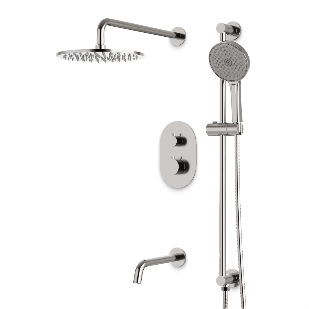 Artos Opera Thermostatic Shower Trim Kit with Hand Shower on Slide Bar, Tub Filler in Brushed Nickel – Wide Control Trim Style – PS116BN