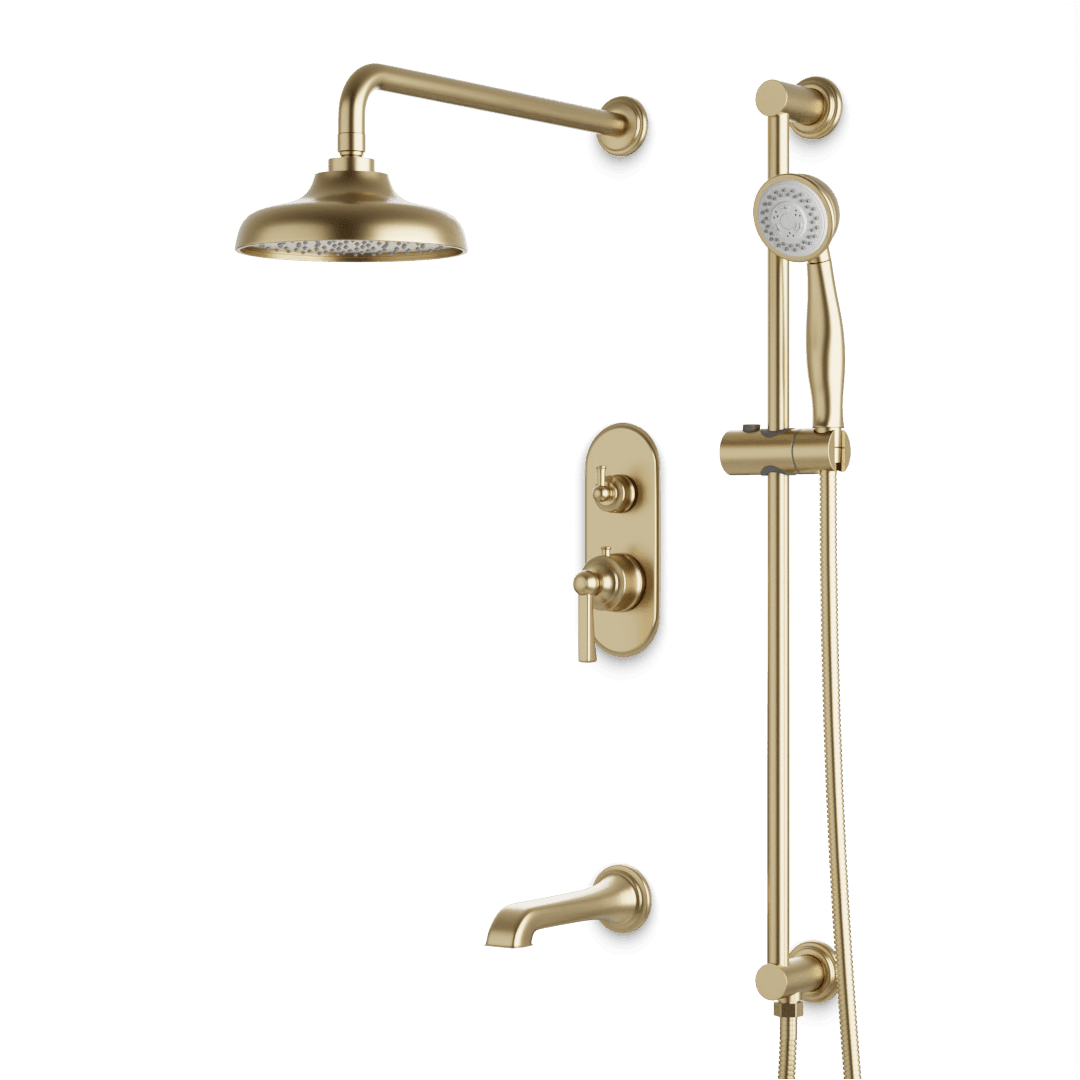 Artos Classic Thermostatic Shower Trim Kit with Hand Shower on Slide Bar, Tub Filler in Satin Brass – Wide Control Trim Style – PS116DCLSB