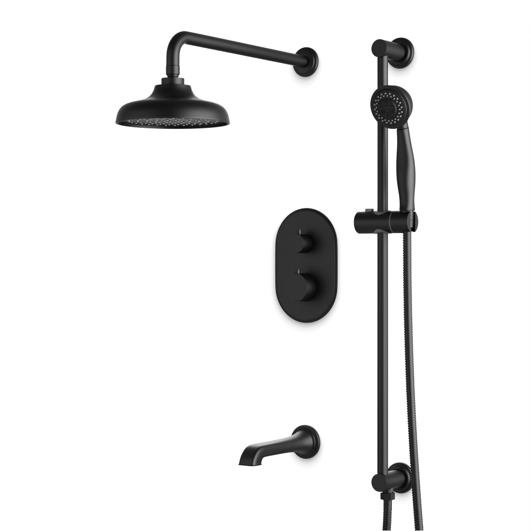 Artos Classic Thermostatic Shower Trim Kit with Hand Shower on Slide Bar, Tub Filler in Matte Black – Wide Control Trim Style – PS116DCLBK