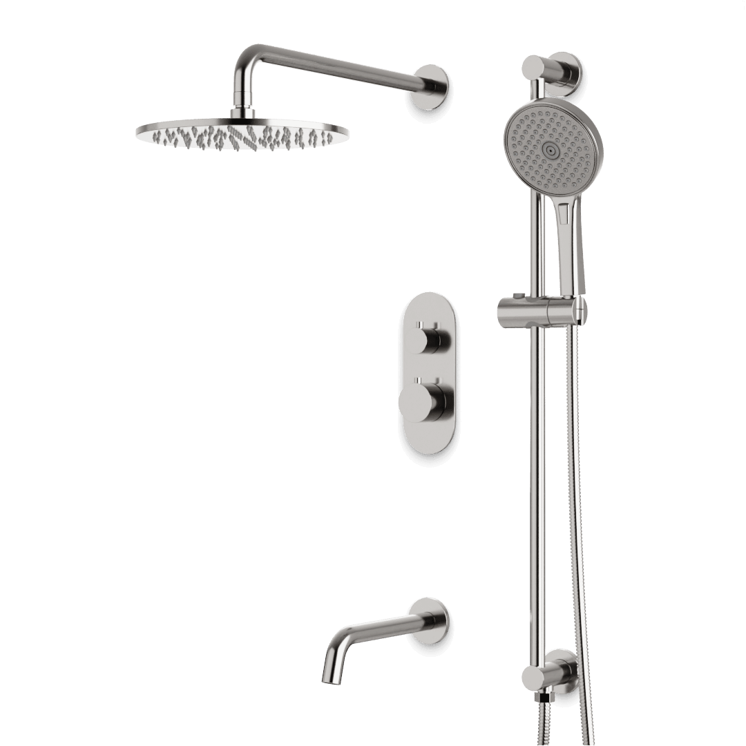 Artos Opera Thermostatic Shower Trim Kit with Hand Shower on Slide Bar, Tub Filler in Brushed Nickel – Wide Control Trim Style – PS116BN